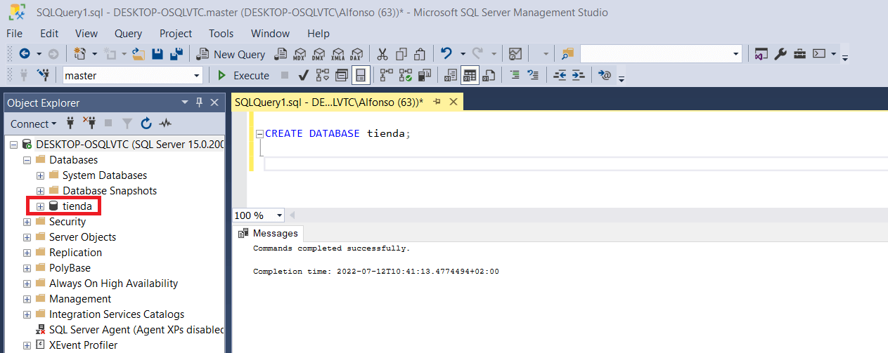 create database statement in SQL