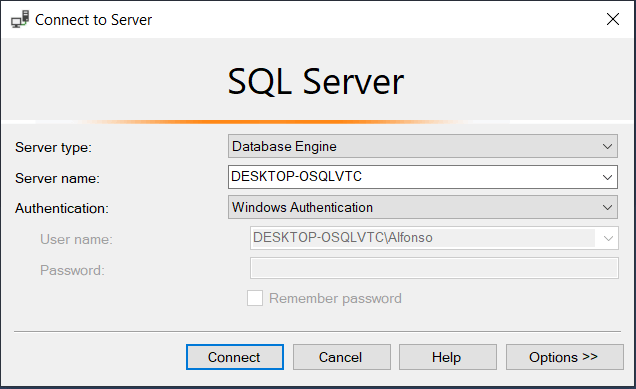SQL Server Management Studio Conection